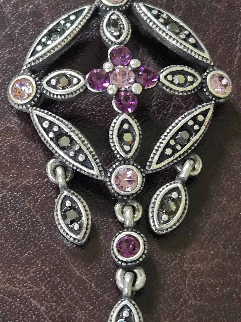Vintage-Inspired Amethyst & Marcasite Pendant Necklace and Earring Set #M2 - Picture 2 of 5